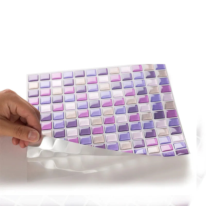 3D Self-adhesive Wallpaper Wall DIY Renovation Kitchen Bathroom Sofa Background Purple Tile Stickers Waterproof Home Decor Decal