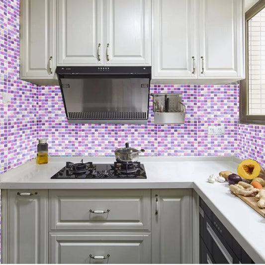 3D Self-adhesive Wallpaper Wall DIY Renovation Kitchen Bathroom Sofa Background Purple Tile Stickers Waterproof Home Decor Decal