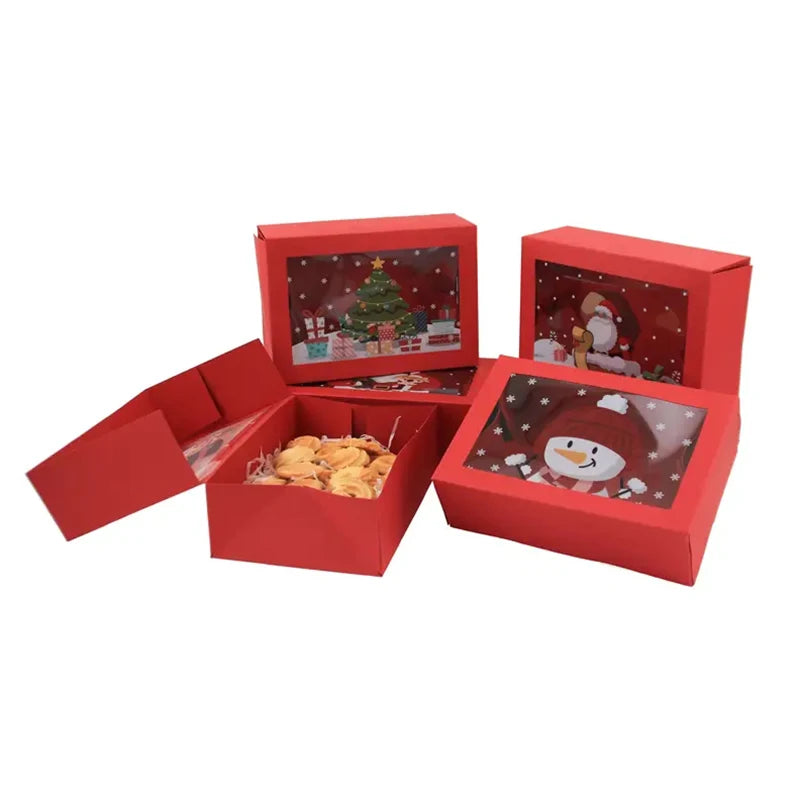6PCS Treat boxes For Donuts Cupcake Candy Gift Giving Holiday Baking Box Christmas Paper Red cookie Boxes