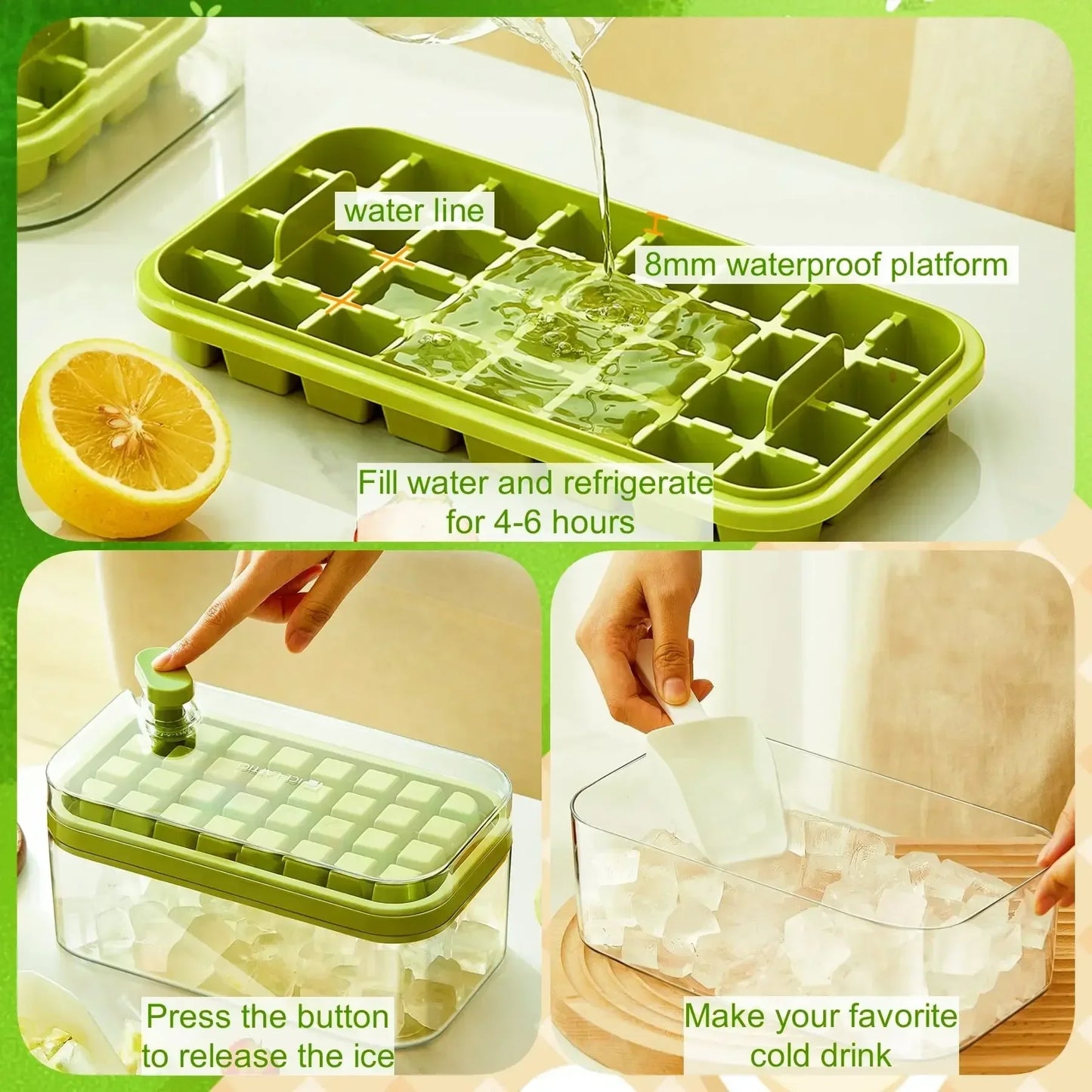 1-4PCS Pressing Ice Cube Molds Ice Cream Molds Home Ice Box Ice Cube Model Easy To Take Off The Mold Freezing Magic Weapon