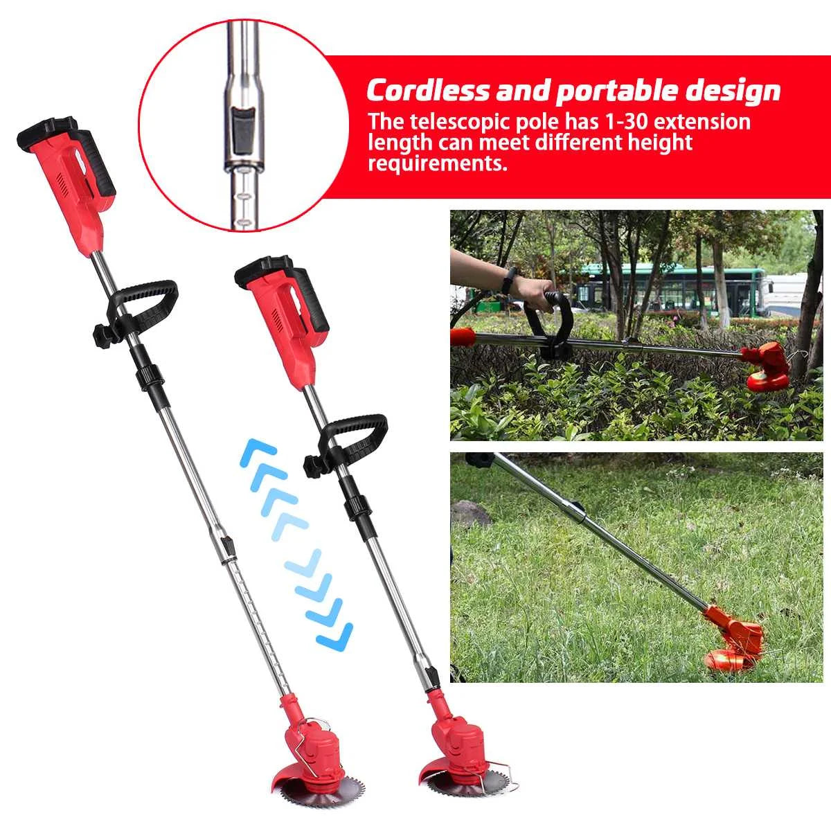 24V 2000W 35000RPM Cordless Lawn Mower Electric Grass Trimmer Collapsible Length Adjustable Mower Garden Pruning Power Tool