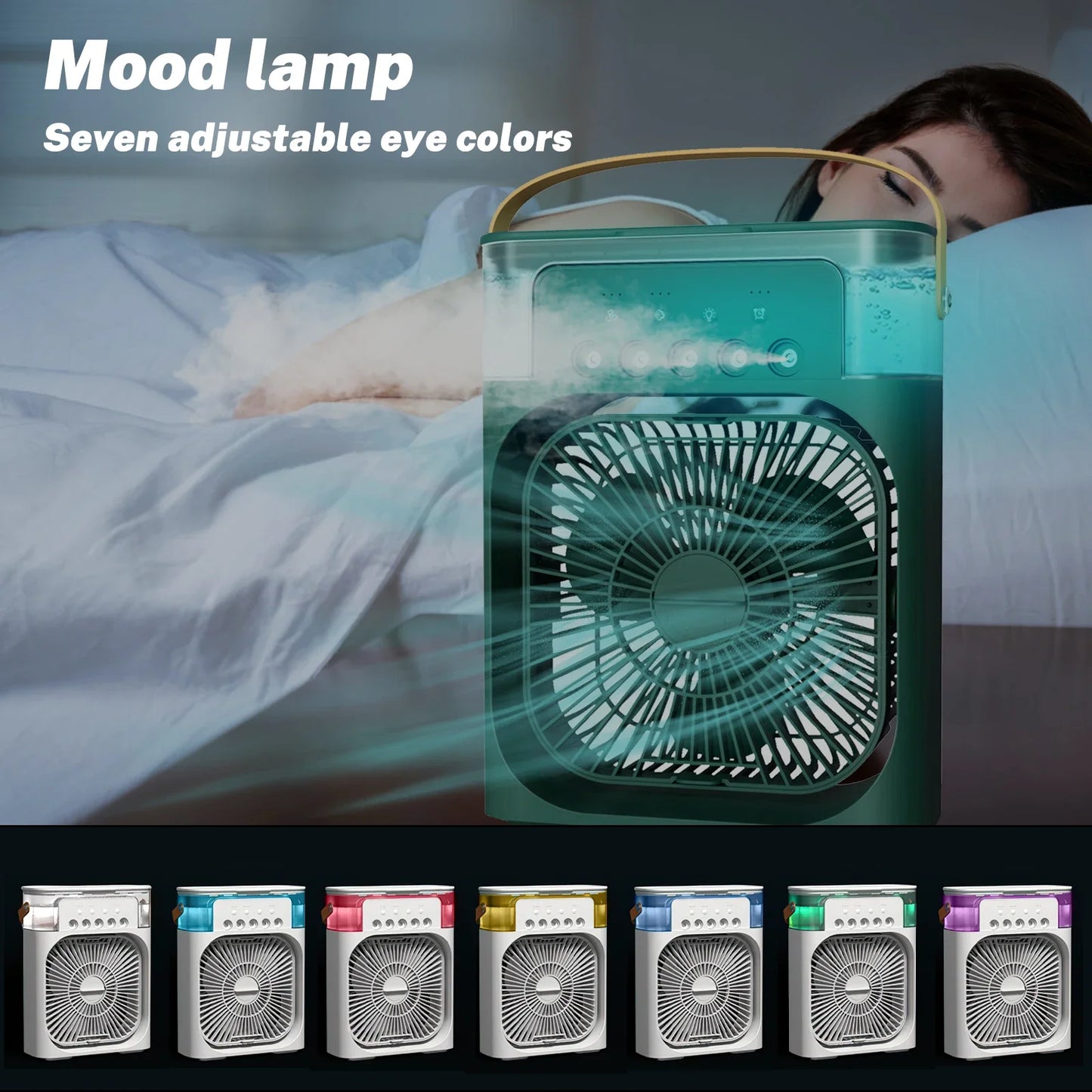 Air Cooler Fan 3 in 1 Mini Portable Fan Humidifier with 7 Colors LED Light Air Conditioner 600ml Tank Water Cooling Misting Fan