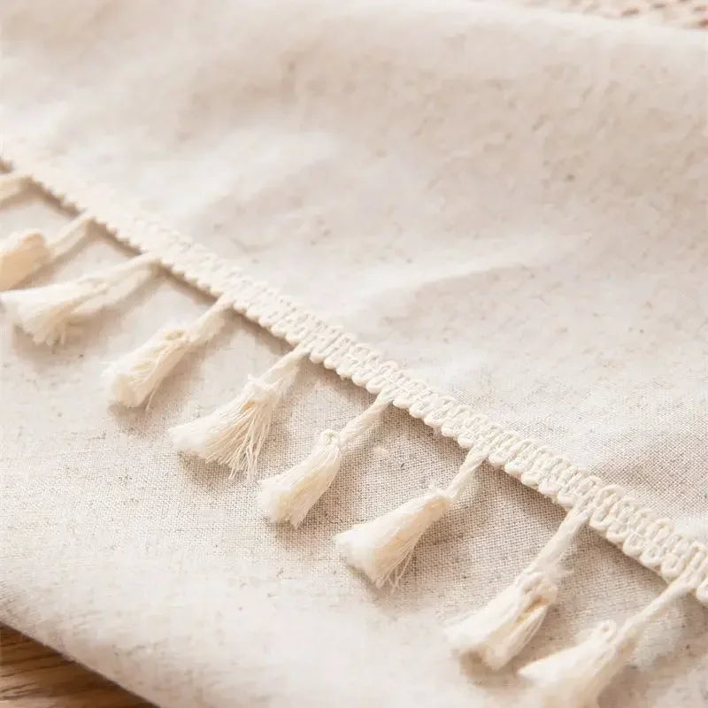 Rustic Table Cloth Rectangle Hollow Splicing Farmhouse Style Washable Tassel Tablecloth Kitchen Dining Room Christmas Decoration