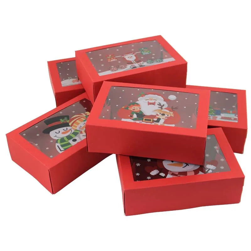 6PCS Treat boxes For Donuts Cupcake Candy Gift Giving Holiday Baking Box Christmas Paper Red cookie Boxes
