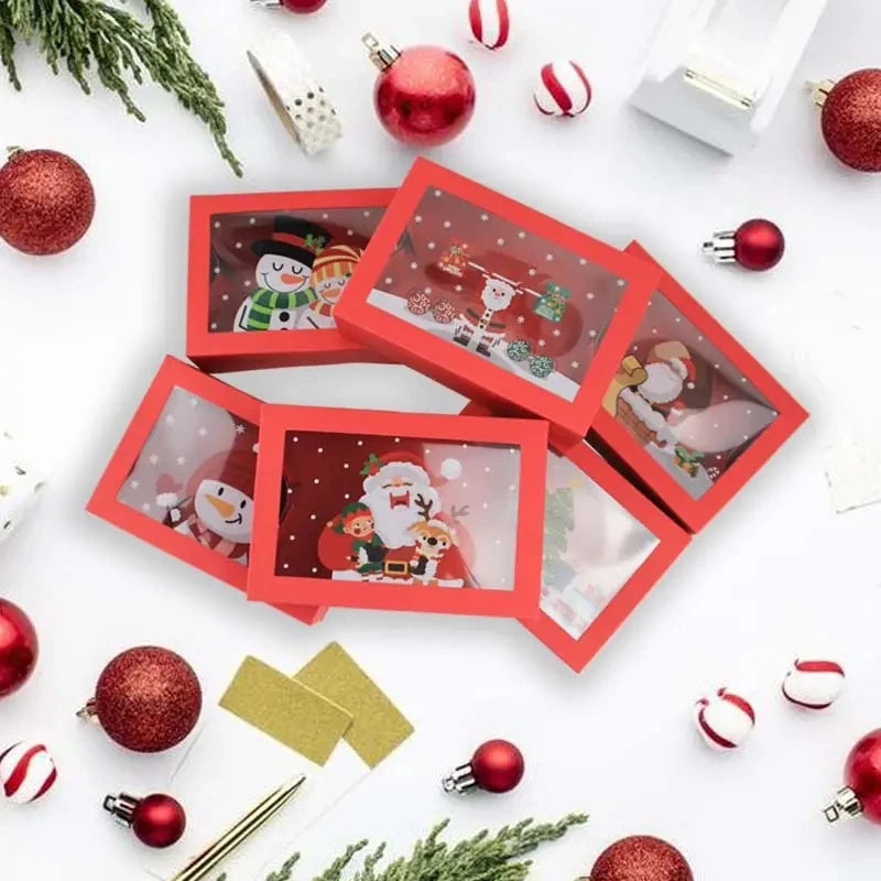 6PCS Treat boxes For Donuts Cupcake Candy Gift Giving Holiday Baking Box Christmas Paper Red cookie Boxes