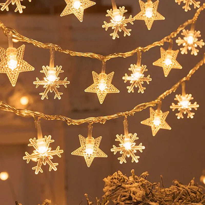 1.5/3/6M New Year LED Snowflake Lights String Christmas Tree Decoration Home Garland Festival Lights Lamp Xmas Party Supplies
