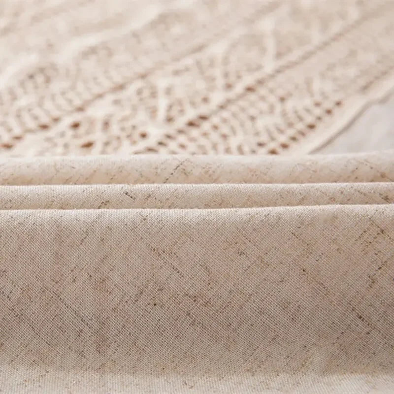 Rustic Table Cloth Rectangle Hollow Splicing Farmhouse Style Washable Tassel Tablecloth Kitchen Dining Room Christmas Decoration