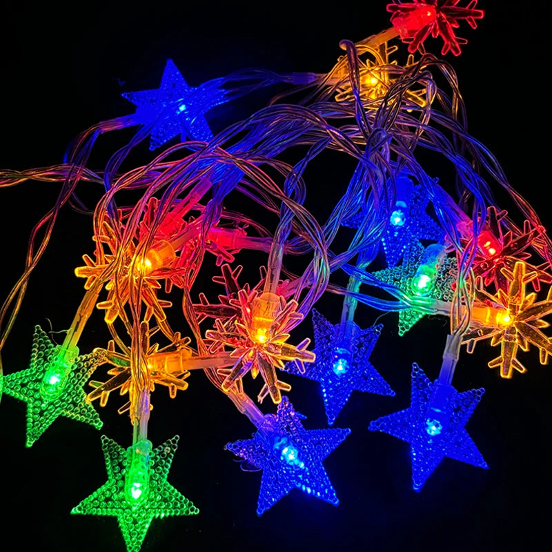 1.5/3/6M New Year LED Snowflake Lights String Christmas Tree Decoration Home Garland Festival Lights Lamp Xmas Party Supplies