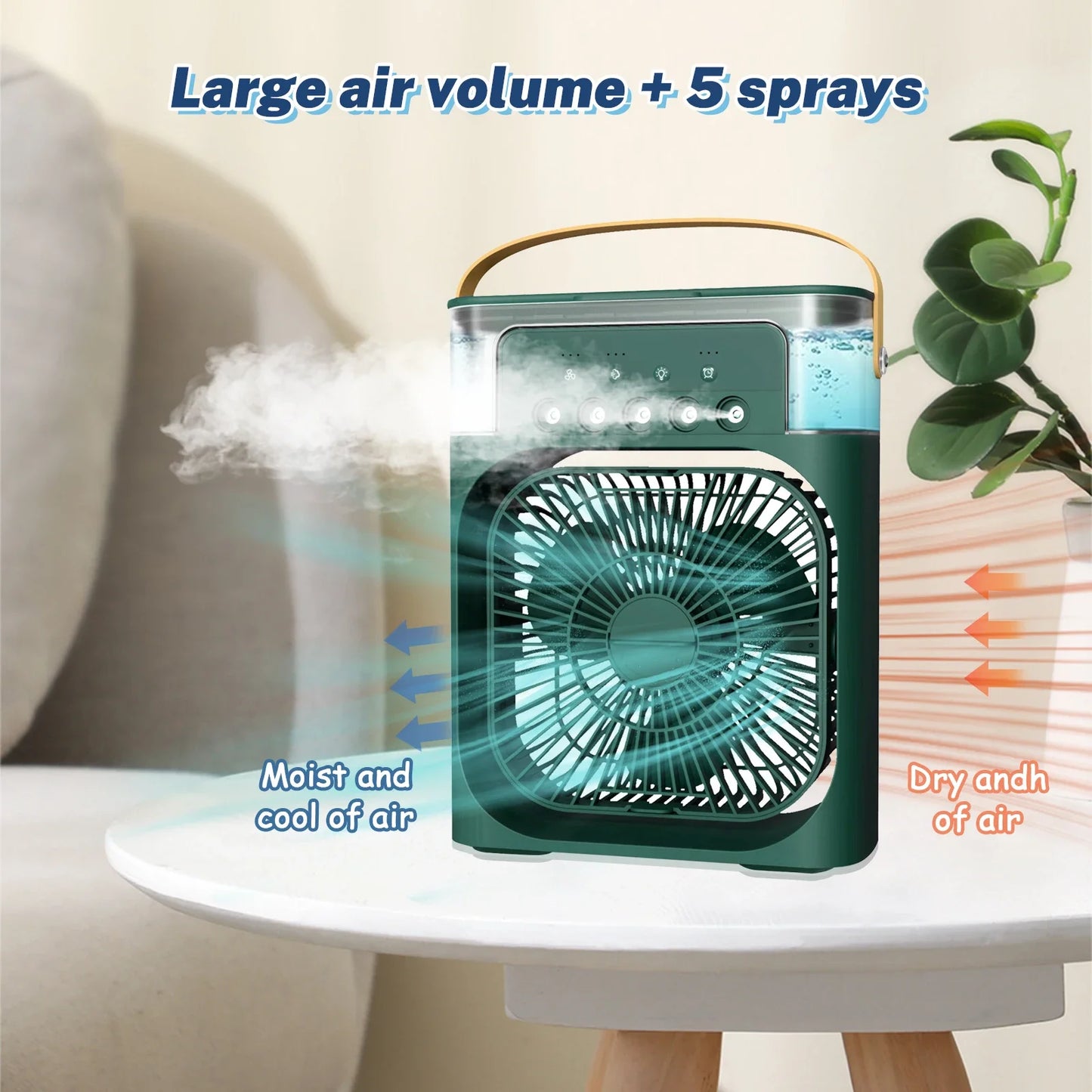 Air Cooler Fan 3 in 1 Mini Portable Fan Humidifier with 7 Colors LED Light Air Conditioner 600ml Tank Water Cooling Misting Fan