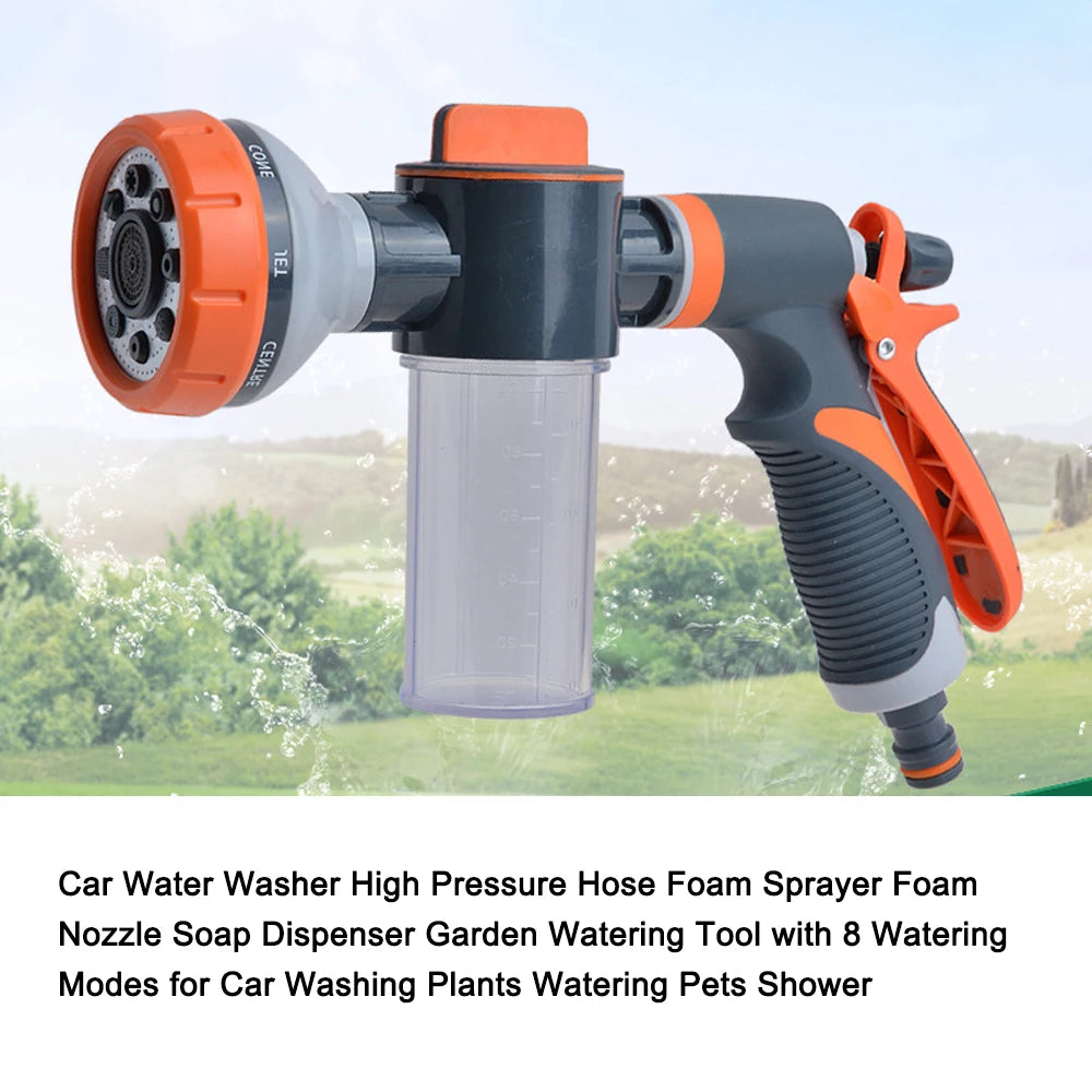 Car Water Washer High Pressure Hose Foam Sprayer Foam Nozzle Soap Dispenser Garden Watering Tool with 8 Watering Modes for Car