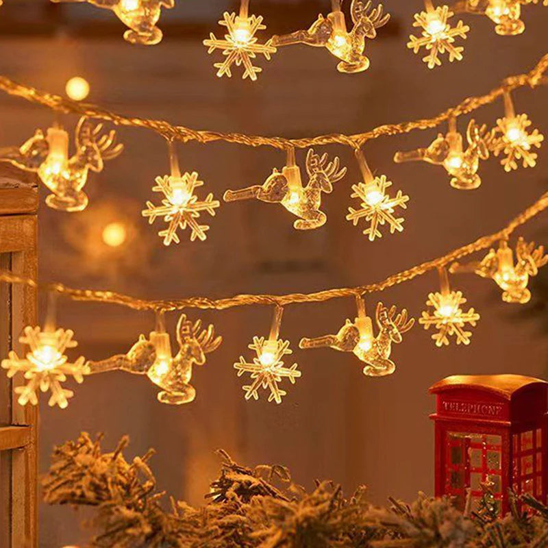 1.5/3/6M New Year LED Snowflake Lights String Christmas Tree Decoration Home Garland Festival Lights Lamp Xmas Party Supplies