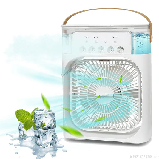 Air Cooler Fan 3 in 1 Mini Portable Fan Humidifier with 7 Colors LED Light Air Conditioner 600ml Tank Water Cooling Misting Fan