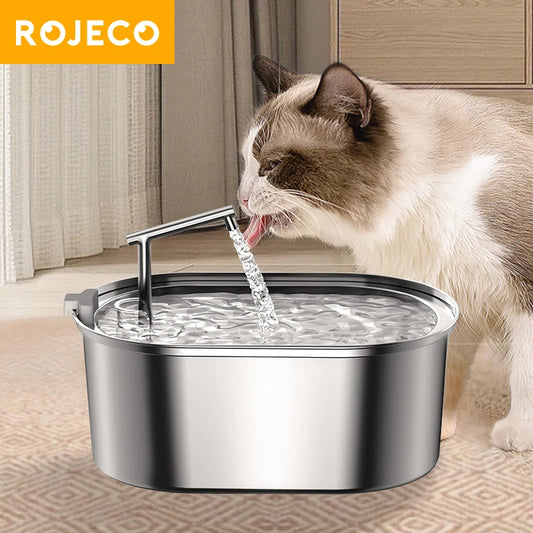 ROJECO Stainless Steel Cat Water Fountain Automatic Cat Drinker Drinking Fountain For Cats Dogs Pet Water Dispenser Accessories