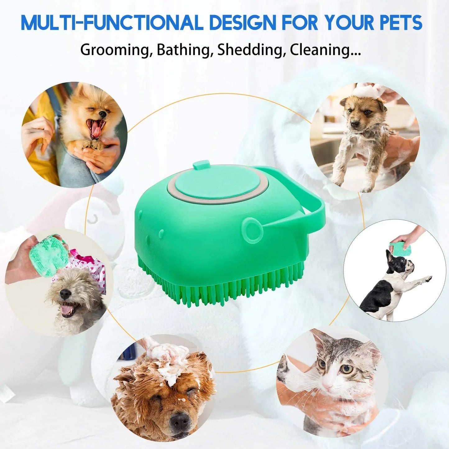 Pet Dog Shampoo Brush 2.7oz/80ml Cat Massage Comb Grooming Scrubber Brush for Bathing Short Hair Soft Silicone Rubber Brushes